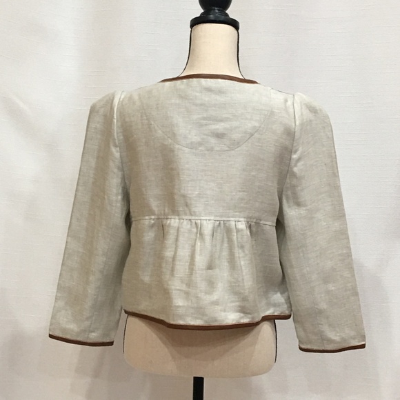 TIBI cropped linen/leather zip jacket peplum 10 - Picture 6 of 8